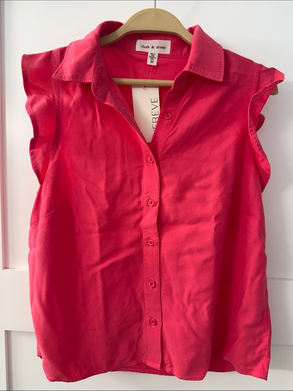 cloth & stone Pink Ruffle Cap-Sleeve Button Front Blouse - Picture 8 of 11
